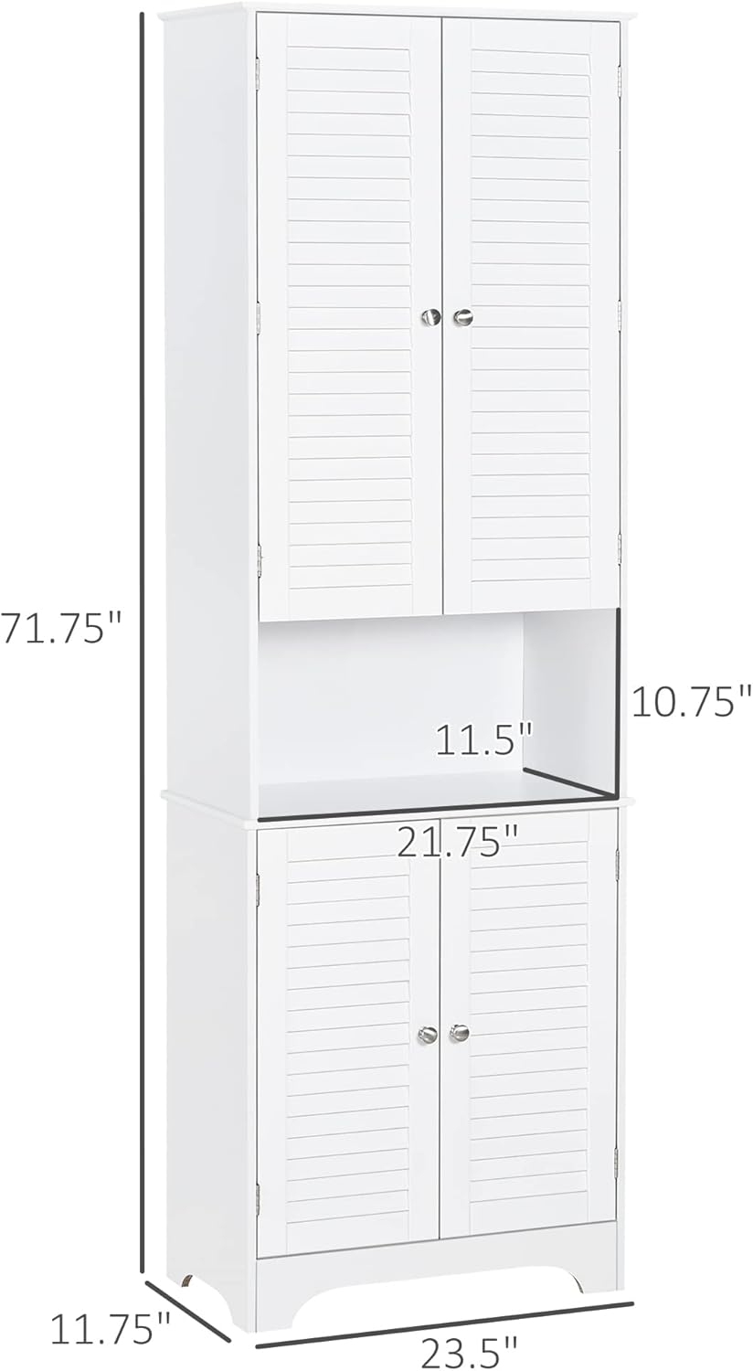 HOMCOM Tall Narrow Bathroom Storage Cabinet with Doors and Shelf Adjustability, Freestanding Linen Cabinet with 2 Cabinets and Countertop, White