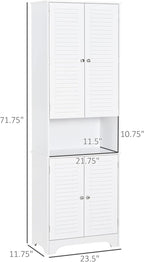 HOMCOM Tall Narrow Bathroom Storage Cabinet with Doors and Shelf Adjustability, Freestanding Linen Cabinet with 2 Cabinets and Countertop, White