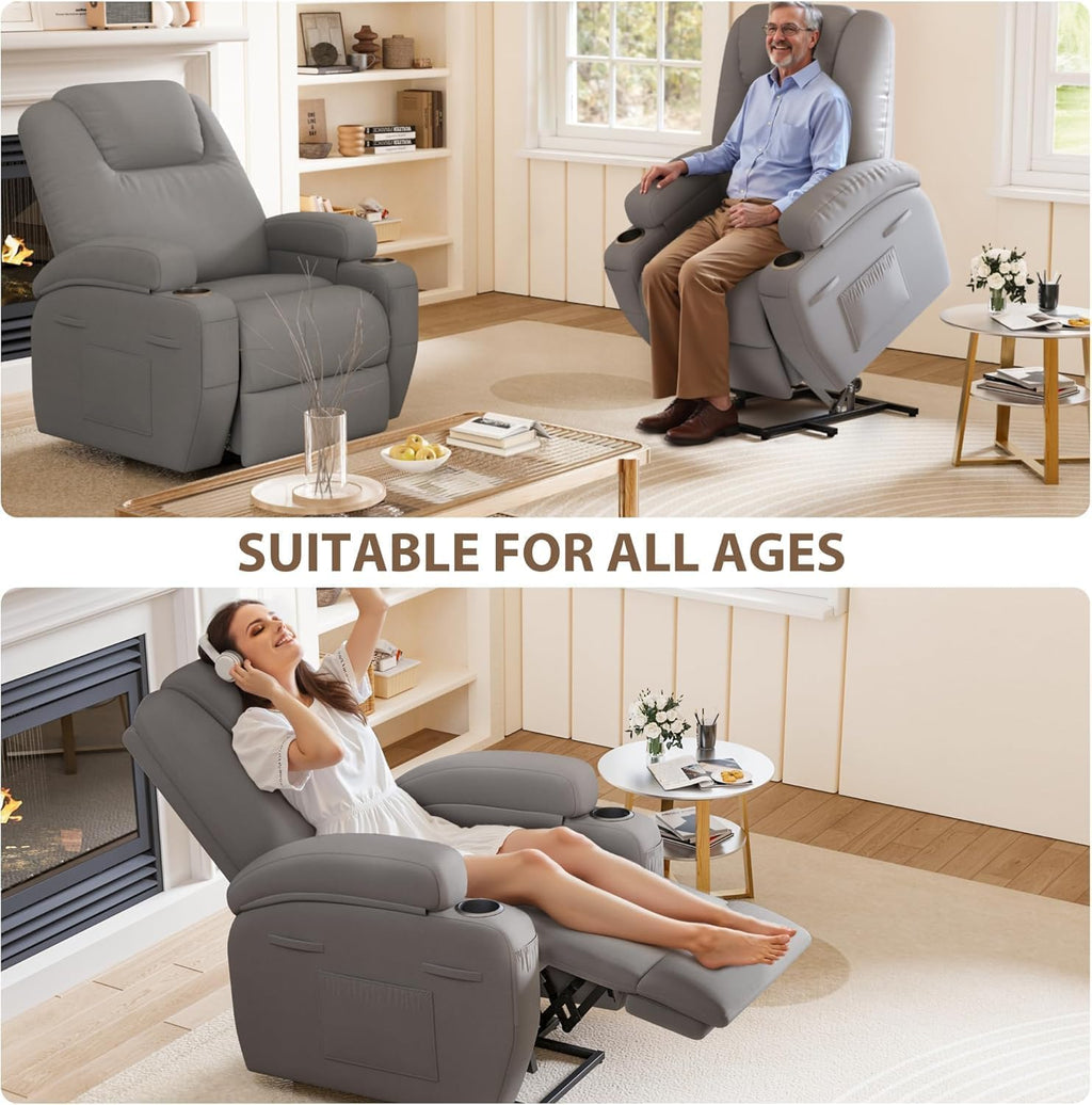 Flamaker Power Lift Chair Massage Recliner Chairs for Elderly - Ergonomic Design with Cup Holders & Side Pockets, Remote Control (Gray)