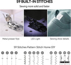 Multifunction Sewing Machines, Strong Motor with Enhanced Piercing Power, 59 Stitch Applications, Full Metal frame, Strong & Tough, with Foot Pedal, Storage Drawer, Accessory Kit