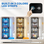 65" Corner Glass Display Cabinet with LED Lights, 4-Tier Showcase Display Case with Glass Doors & Human Body Sensor for Collectibles, Liquor, Black