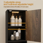 Tall Storage Cabinet, 13.15 Inch Narrow Bathroom Cabinet with USB Magnetic Light, Open Shelf, Magnetic Doors, 2 Adjustable Shelves, Anti-Tip Kit for Small Spaces, Living Room, Black, 57.1" H