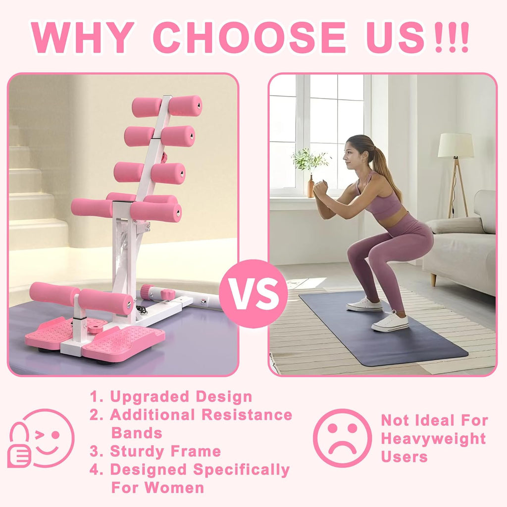 Deep Squat Machine for Home Gym, Pink, Glutes and Core Trainer with Resistance Bands, Squat Assist for Legs Workout