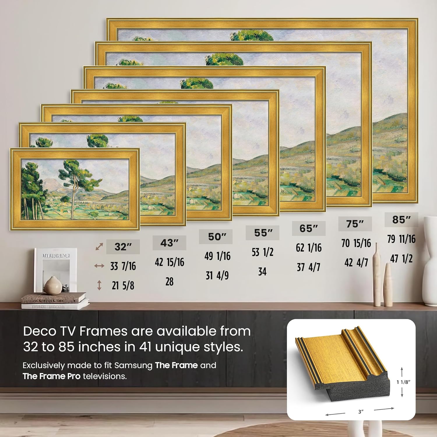 Antique Gold 65" Premiere Deco TV Frame - Compatible ONLY with Samsung The Frame TV and Pro TVs (Fits 2021-2026  LS03A  LS03B LS03C LS03D LS03FA LS03FW)