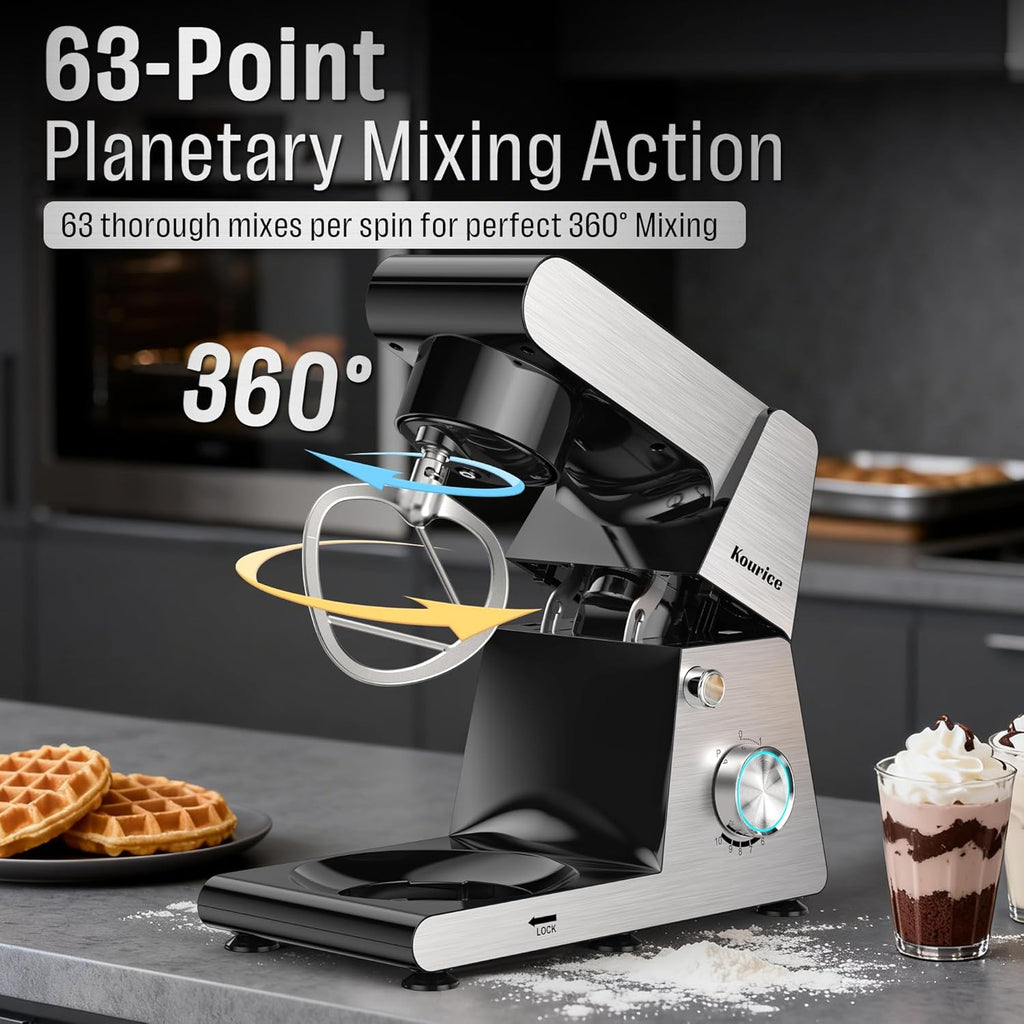 Stand Mixer Body with Stainless Steel Cladding Pro-Grade Powerful Kitchen Mixer for Baking Bread Dough Cake 10+p Speed Tilt-Head Electric Food Mixer With 6.5QT Bowl Dough Hook Wire Whisk Flat Beater