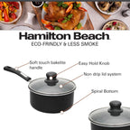 Hamilton Beach Aluminum Covered Cookware Set, Nonstick Saucepan Frypan, Dutch Oven with Soft Touch Bakelite Handle, | Spiral Bottom- Multipurpose Use | Durable & Dishwasher Safe |10pc, Black |