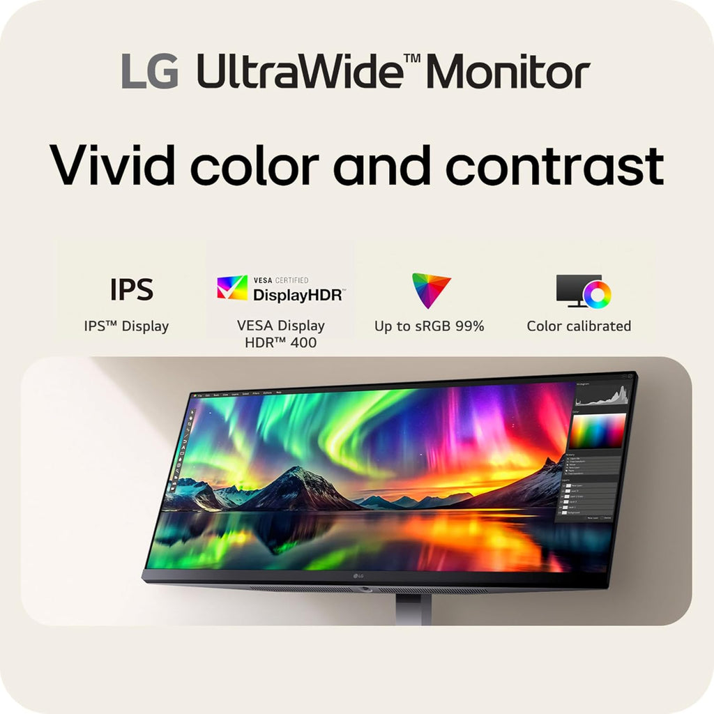 LG 34U530A-W 34-inch UltraWide WFHD (2560 x 1080) IPS Wide Computer Monitor  100Hz  VESA DisplayHDR 400  HDMI  DisplayPort  USB Type-C  Tilt/Height/Swivel Stand  White