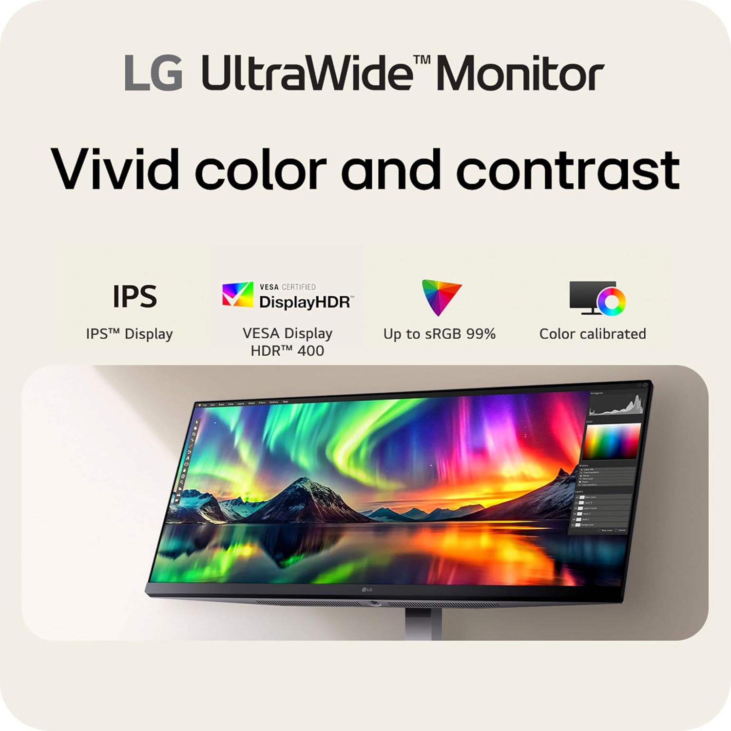 LG 34U530A-W 34-inch UltraWide WFHD (2560 x 1080) IPS Wide Computer Monitor  100Hz  VESA DisplayHDR 400  HDMI  DisplayPort  USB Type-C  Tilt/Height/Swivel Stand  White