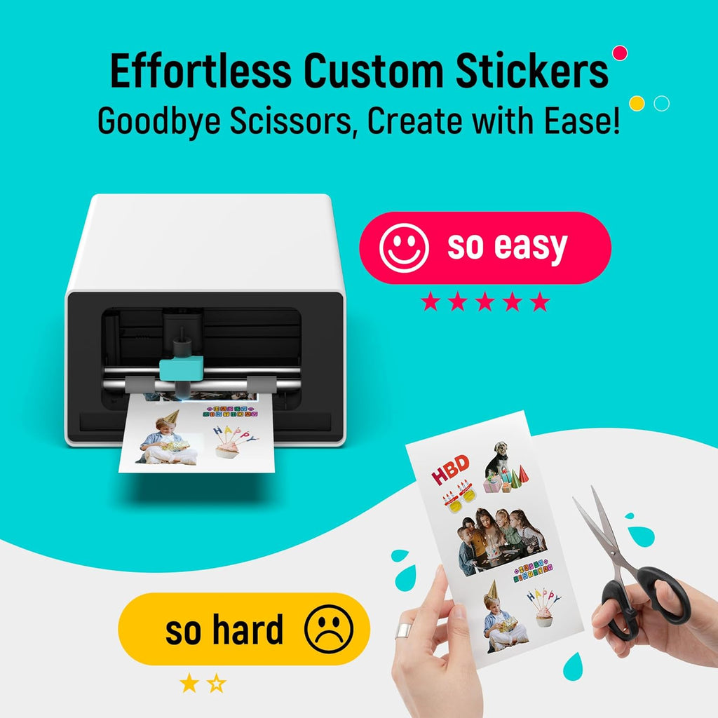 Liene PixCut S1 Color Sticker Printer & Cutting Machine - All-in-One Sticker Maker for DIY Crafts  Custom Labels & Gifts. Thermal Dye-Sublimation Photo Printer  300 DPI  Precise AI Auto-Cutting