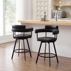 26'' Swivel Counter Height Stools with Round Back, Faux Leather Upholstered Bar Stools with Metal Legs, Armrest, Modern Counter Stools for Kitchen Island, Dining Room (Black, Set of 2)