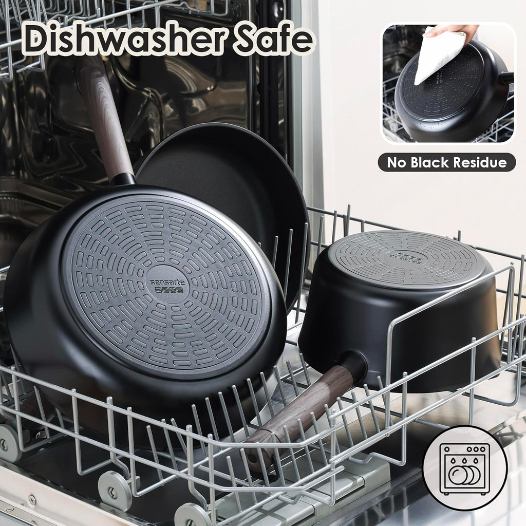 SENSARTE 14Pcs Pots and Pans Set Nonstick Cookware Set Kitchen Cooking Frying Pans with Stay-cool Handle, Dishwasher Safe, Induction Compatible, PFOA/PFOS Free, Black