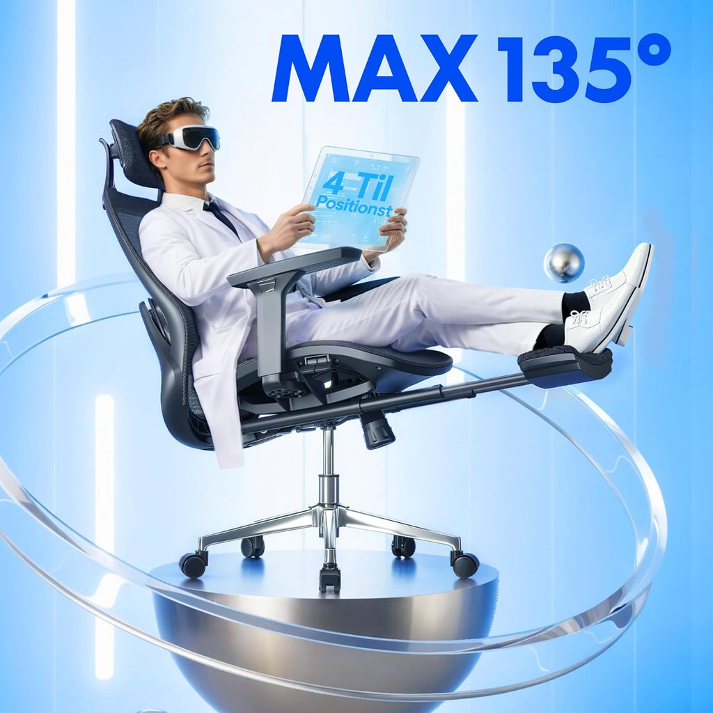 FLEXISPOT MasterEase Massage Office Chair with Footrest, High Back Ergonomic Desk Chair with Adjustable Headrest, 3D Armrests, 2D Lumbar Heated Massage, 4-Position Recline, Mesh Seat, Black
