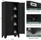 61" Tall Farmhouse Metal Pantry Cabinet, Kitchen Pantry Storage Cabinets with 2 Barn Door and Adjustable Shelves,Metal Pantry Storage Cabinet,for Kitchen,Laundry Room,Home Office,Kids Room (Black)