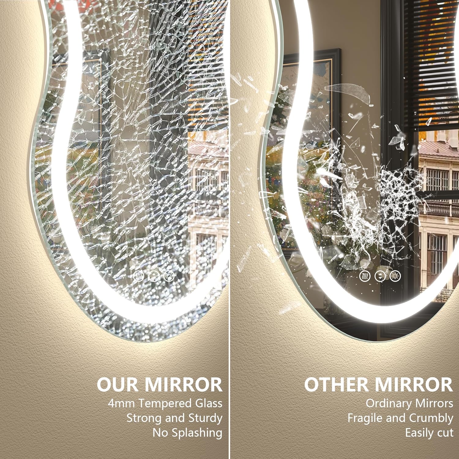 40x24 Inch Irregular Cloud LED Bathroom Mirror, Asymmetrical Backlit Bathroom Vanity Mirror, Anti-Fog, Dimmable, 3 Colors, Memory (Horizontal/Vertical)