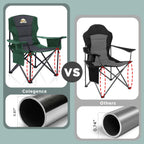 Colegence Oversized Folding Camping Chairs - 450 LBS Support Heavy Duty Camp Chair with Padded Cushion, Portable Outside Chairs with Carry Bag，Cooler, Cup Holder for Outdoor, Lawn, Sports - Green