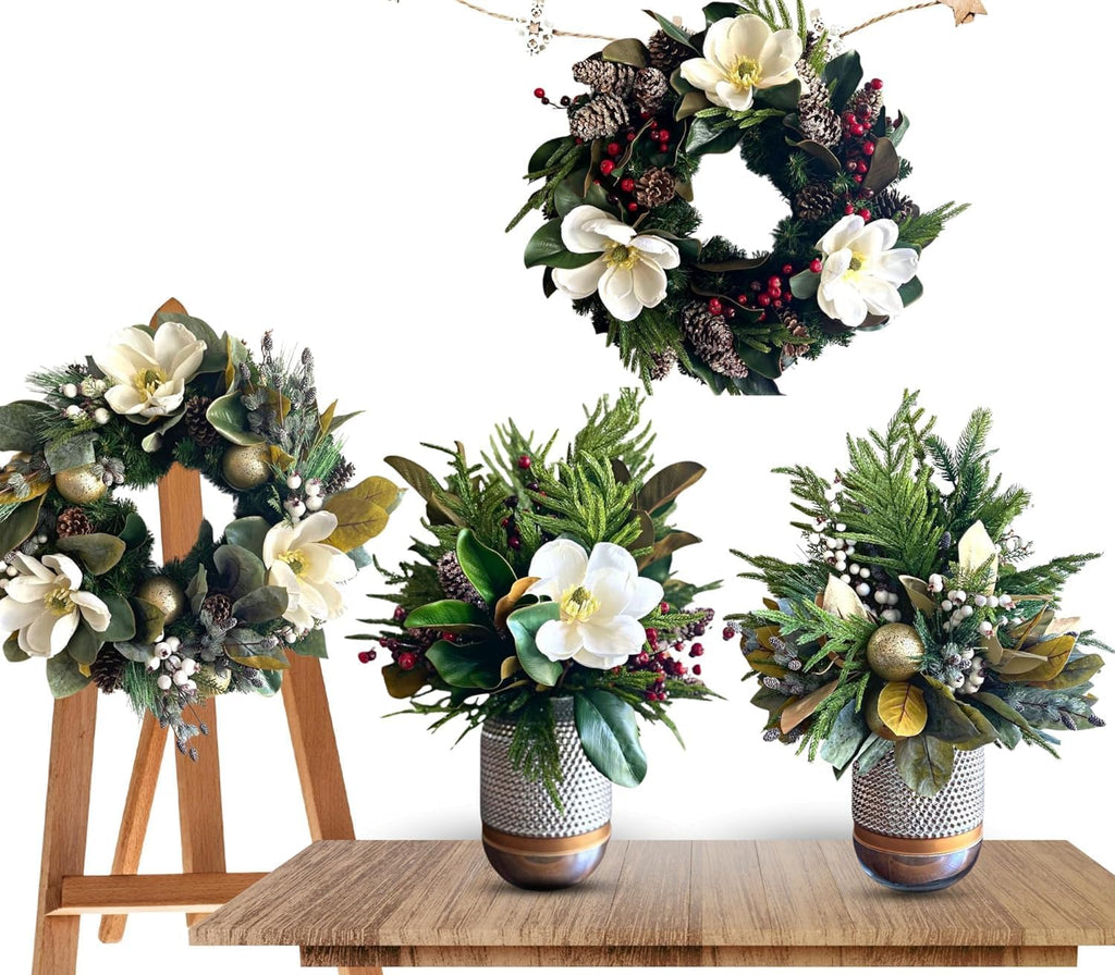 Good Tidings To You - Wreath - Holiday Florals, Large-size Faux Floral Arrangement, Premium Artificial Indoor Flower Display with Beautiful Blooms and Foliage - Artificial Plants & Flowers