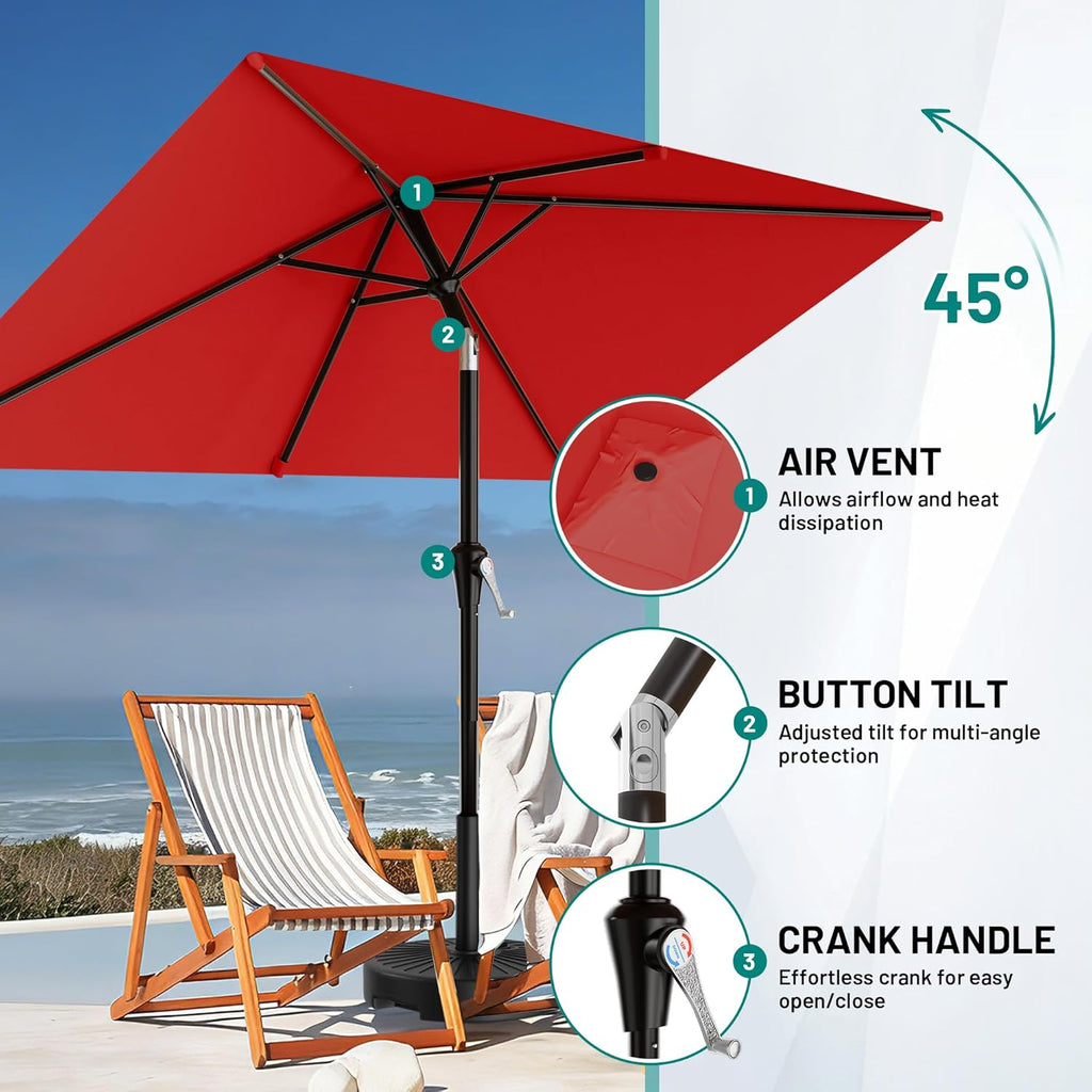 AreShark 6.5' x 10' Rectangular Patio Umbrellas for Outdoor, Outdoor Table Umbrella, Large Outdoor Patio Umbrellas with 6 Sturdy Ribs for Pool, Garden, Deck & Market (Red)