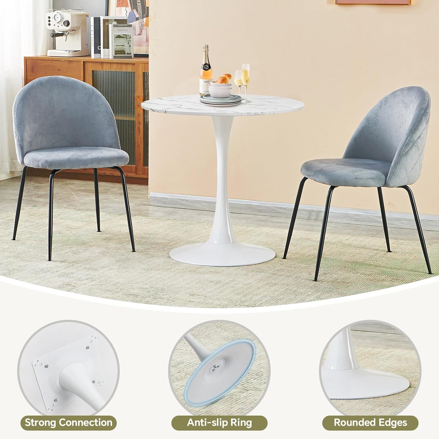 Round Dining Table 27.5" Faux Marble White Tulip Table with Pedestal Base for 2-4 People Small Space - Kitchen Living Room Cafe
