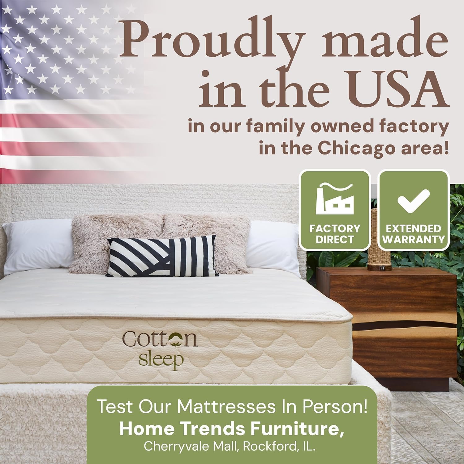 CottonSleep All Natural Mattress (100% Organic Cotton, Wool, & GOTS Latex, Made in The USA) Non Toxic, Fiberglass Free Hybrid Pocket Coil and Plush Foam Bed in A Box Medium Soft - Twin, 13"