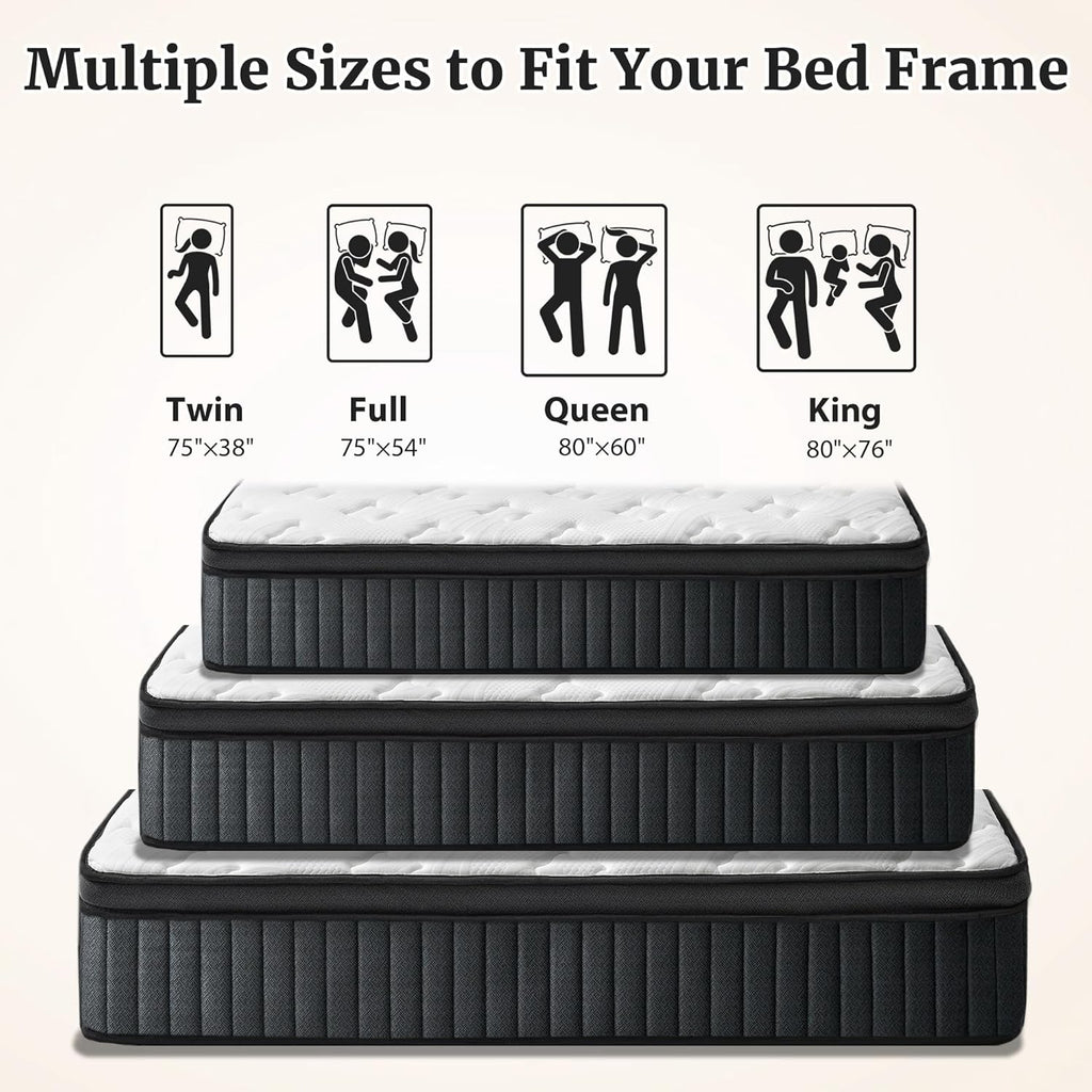 Sunny Heart 14 Inch Queen Size Mattress, Hybrid Memory Foam Mattress in a Box, Pocket Springs for Pressure Relief and Comfy Support, Motion Isolation, Medium Firm Feel, CertiPUR-US Certified（White）