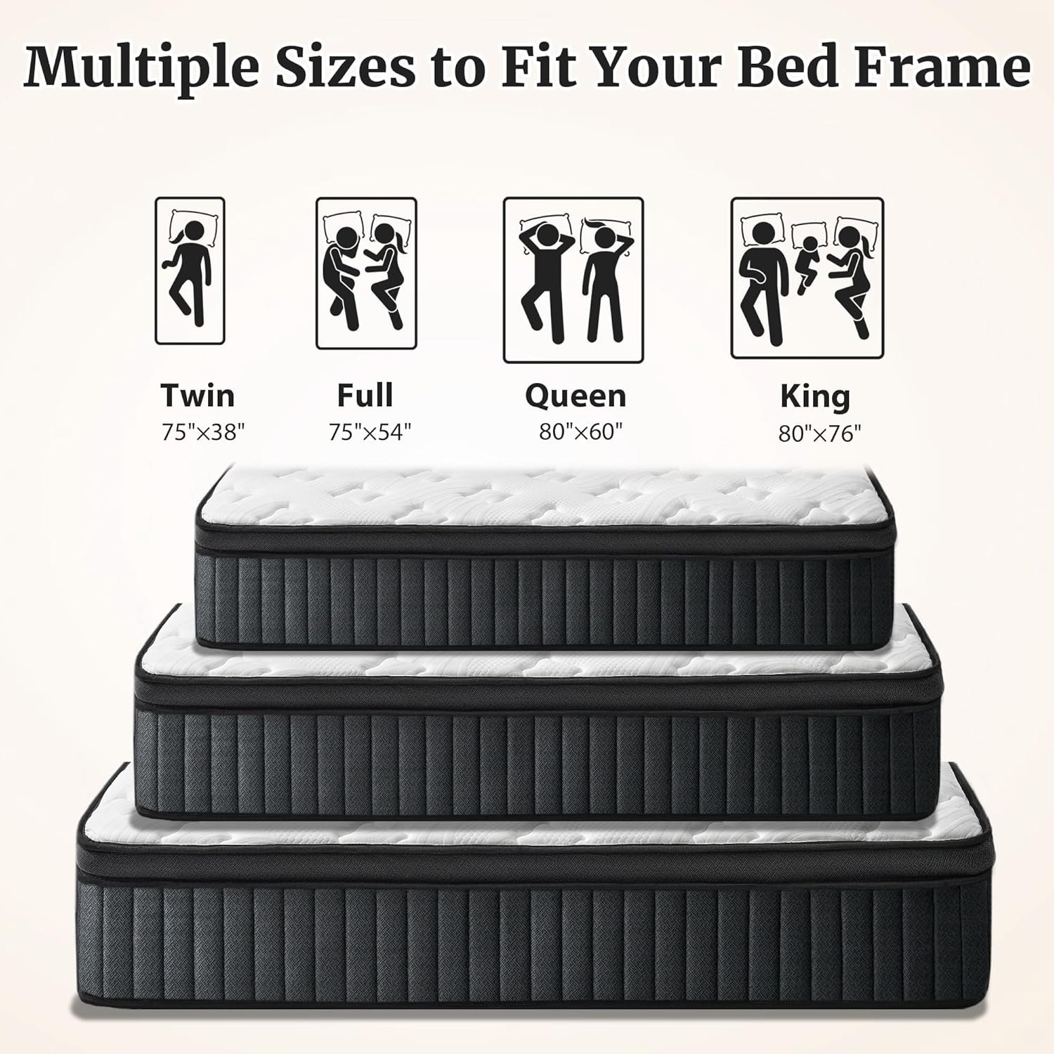 Sunny Heart 14 Inch Queen Size Mattress, Hybrid Memory Foam Mattress in a Box, Pocket Springs for Pressure Relief and Comfy Support, Motion Isolation, Medium Firm Feel, CertiPUR-US Certified（White）
