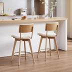 Swivel Counter Height Barstools, 26" Natural Wood Bar Stools Set of 2, Kitchen Counter Stools with Wooden Legs, Linen Fabric Island Chairs for Kitchen Island and Home Pub, Beige + Natural Finish