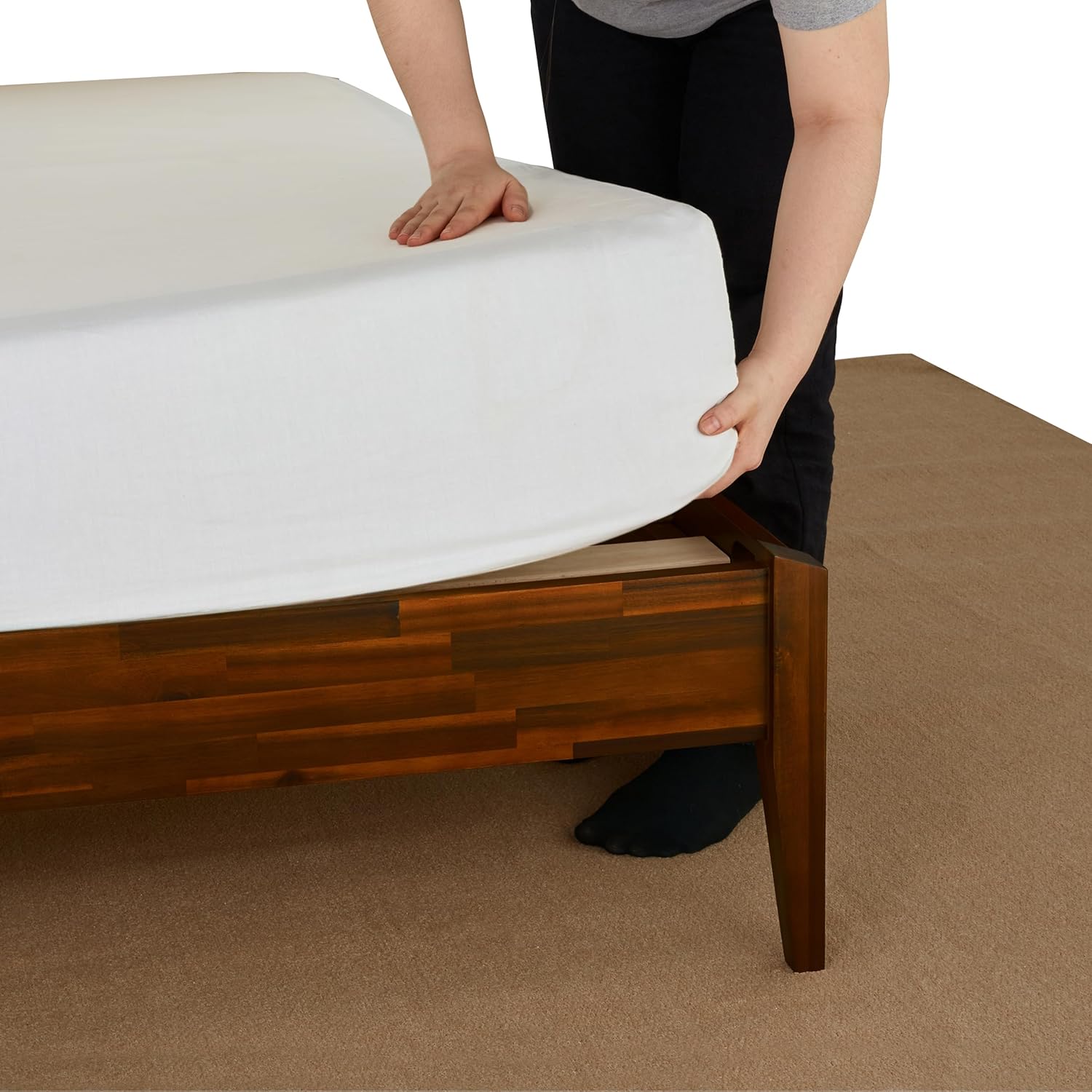 Bme Dinkee King Bed Frame Wood 15 Inch - Solid Wood Platform Bed Frame - Japanese Joinery Bed - Modern & Minimalist Style - Wood Slat Support - Easy Assembly - No Box Spring Needed - Chocolate
