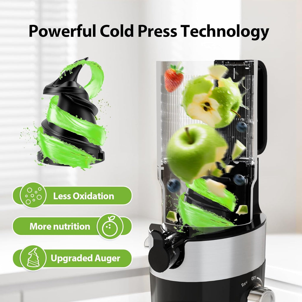 Cold Press Juicer For Whole Fruits, Aeitto Juicer Machines with Large Feed Chute, Self Feeding Juice Extractor Machine, Easy to Assemble, Easy to Clean & Use, High Juice Yield