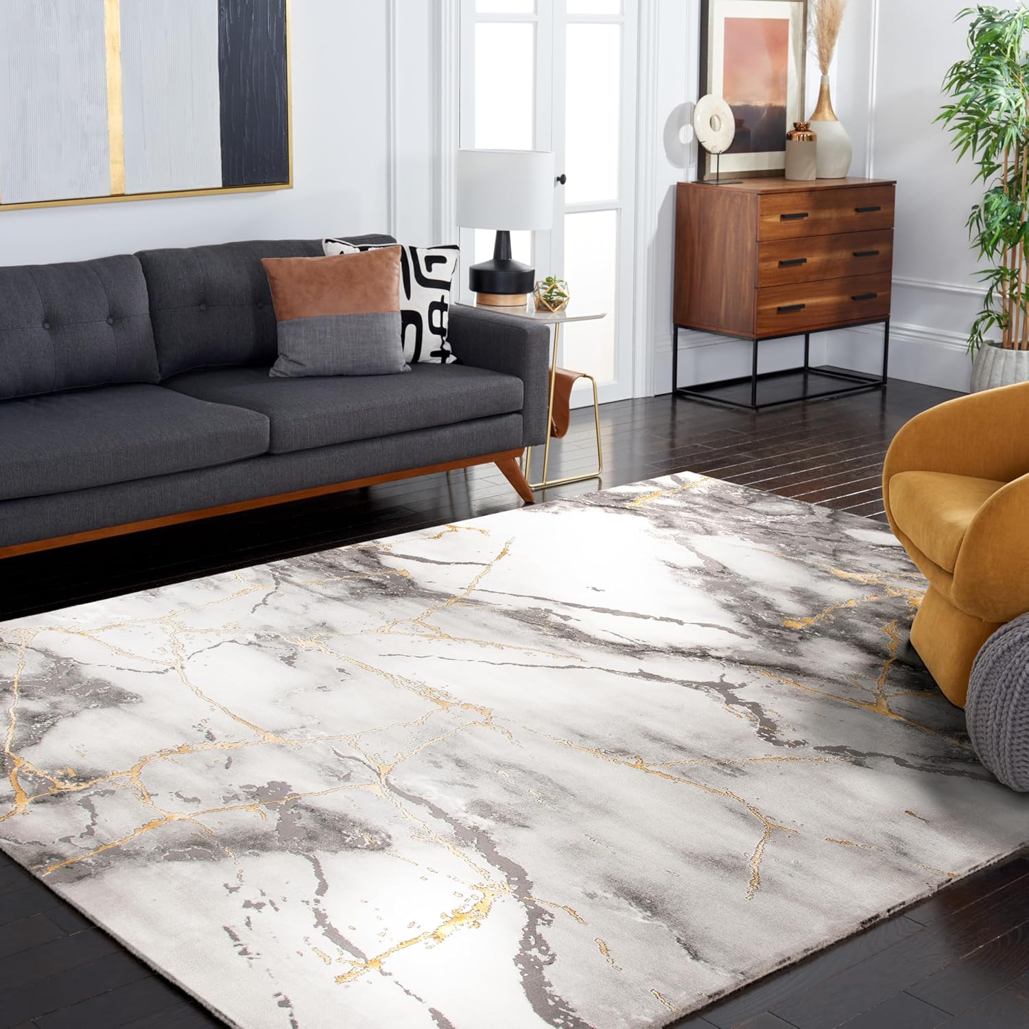 SAFAVIEH Craft Collection Area Rug - 10'6" x 14', Grey & Gold, Modern Abstract Design, Non-Shedding & Easy Care, Ideal for High Traffic Areas in Living Room, Bedroom (CFT877F)