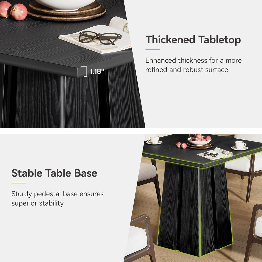 LITTLE TREE Wooden Square Dining Table 4 Sets, 31.5" Farmhouse Kitchen Table with Heavy-Duty Pedestal Base, Dinner Furniture for Dining Room, Living Room, Kitchen (1, Black)