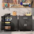 COFaR Rolling Tool Cabinet, 1-Drawer & 2-Door Metal Storage Cabinet with Adjustable Shelf, Lockable Wheels & Locking Doors, 35" H Heavy Duty Garage Tool Chest for Workshop, Garage, Office - Black
