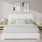 BarnFurin Queen Bed Frame with Headboard, Boucle Upholstered Platform Bed Frame, Luxurious Soft Rounded Corners, No Box Spring Required, Non-Slip and Noise-Free, Easy Assembly, White