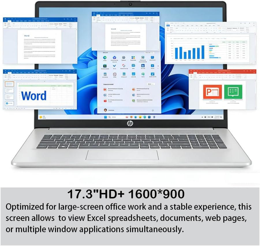 HP 17.3'' Touchscreen Laptop Computer-Windows 11 Pro for Business & Home Use  8-Cores Intel i3-N305  32GB RAM  128GB eMMC+1TB PCIe M.2 SSD  720 HD Webcam  HDMI  Num Pad  Wi-Fi 6  1 Year Office 365