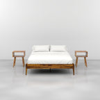 Bme Dinkee Wooden Queen Bed Frame, 15 Inch Height, Elegant Minimalist Modern Design with Japanese Joinery, Durable Wood Slats for Reliable Support, No Box Spring Required, Caramel