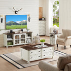 Farmhouse TV Stand for 60 Inch TV, Wood Entertainment Center with Glass Door Storage Cabinet & Adjustable Shelves,Television Stands for 65" TVS, TV Console Table for Living Room,Bedroom,White