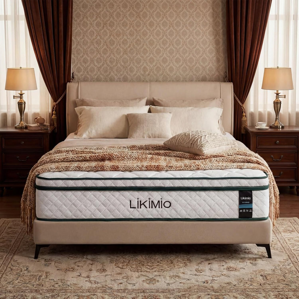 LIKIMIO 12 Inch Queen Size Mattress, 2-in-1 Hybrid Mattress w/Memory Foam & Pocket Springs in A Box, Oeko-TEX & CertiPUR-US Certified, Made in USA
