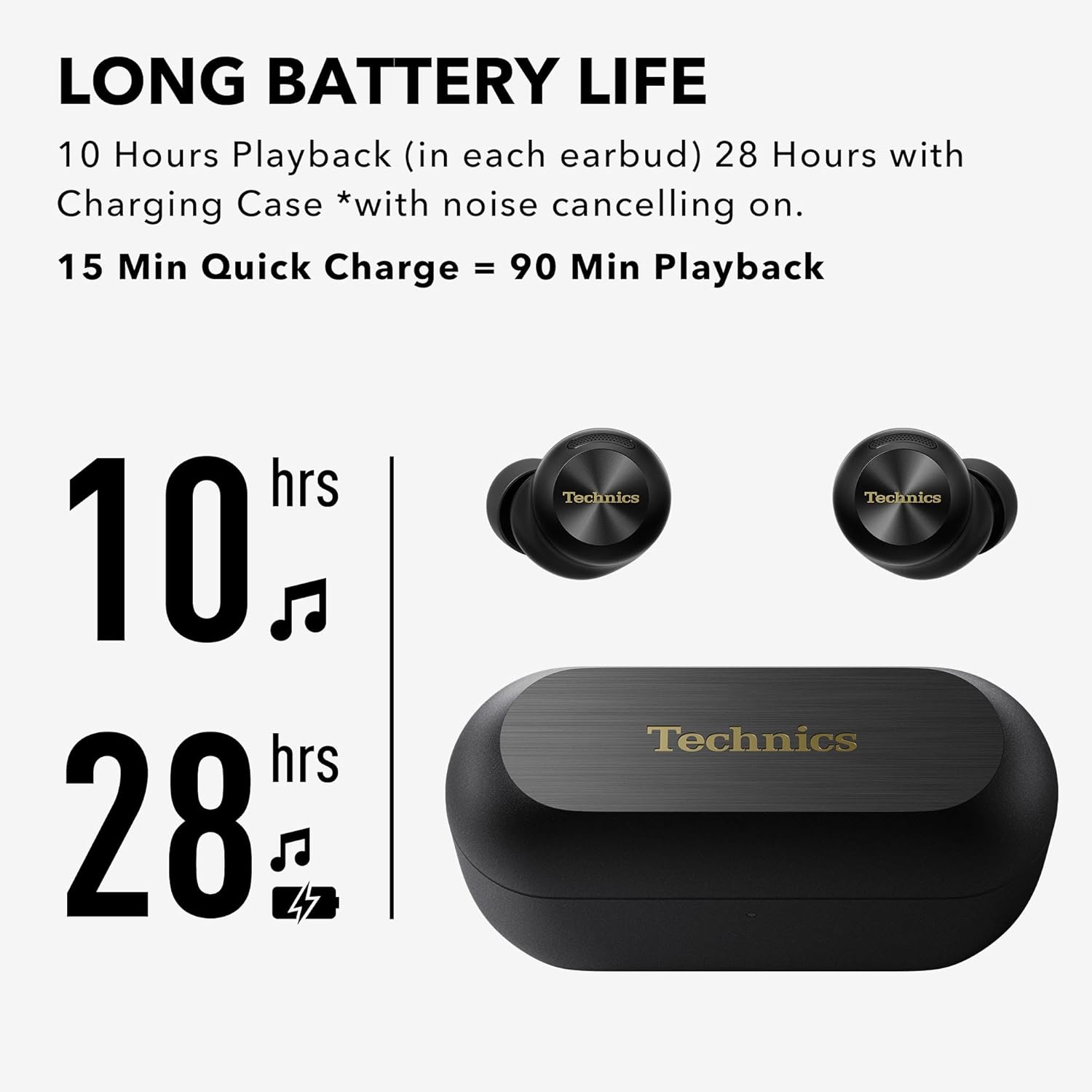 Technics Reference Class Hi-Fi Wireless Earbuds  Dolby Atmos  Head Tracking  Adaptive Noise Cancelling  3 Device Multipoint  10-hr Battery  Wireless Charging  in Ear Headphones - EAH-AZ100-K (Black)