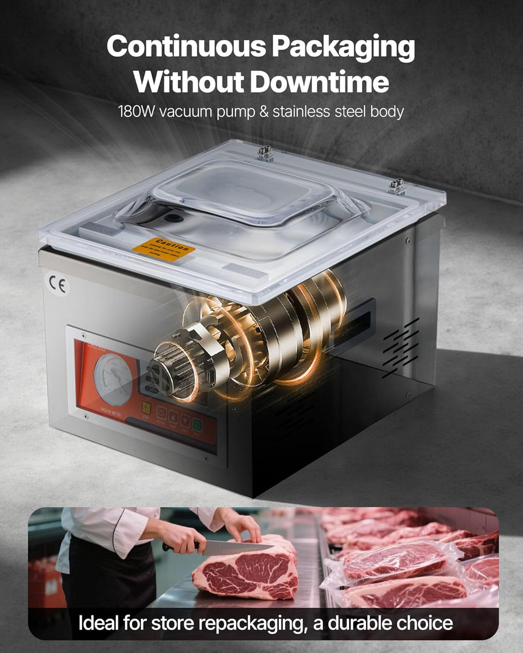VEVOR Chamber Vacuum Sealer, 260W Sealing Power, Vacuum Packing Machine for Wet Foods, Meats, Marinades and More, Compact Size with 10.2 in Sealing Length, Applied in Home Kitchen and Commercial Use