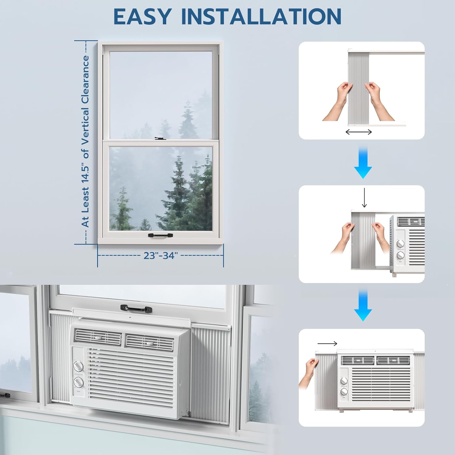 ZAFRO 5000BTU Window Air Conditioners Cool Up to 150 Sq Ft,Quiet Operation Window AC Unit with 2 Cool&Fan Functions,Easy to Use Mechanical Control,Washable Filter,Easy Install Kit,for Small Room,White