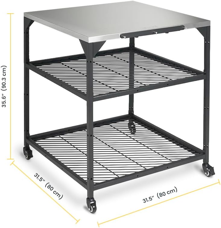ooni Large Modular Outdoor Table - 31x31x35 Inch Stainless Steel Pizza Oven Stand  Barbecue Cart  Outdoor Pizza Station