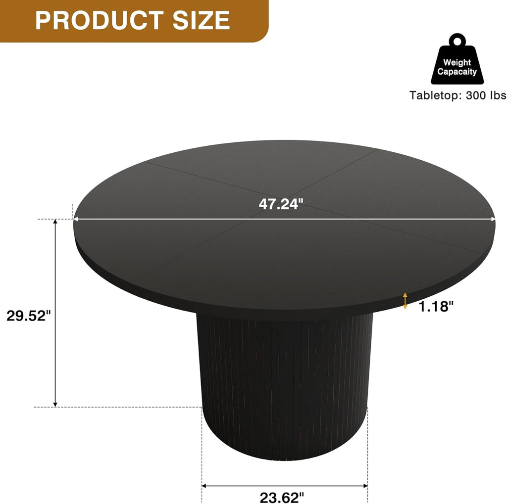 weselon Round Dining Table for 4, Modern Farmhouse Kitchen Table, 47 Inch Small Circle Dining Tables with Wood Strip Base for Kitchen Living Room (Black)