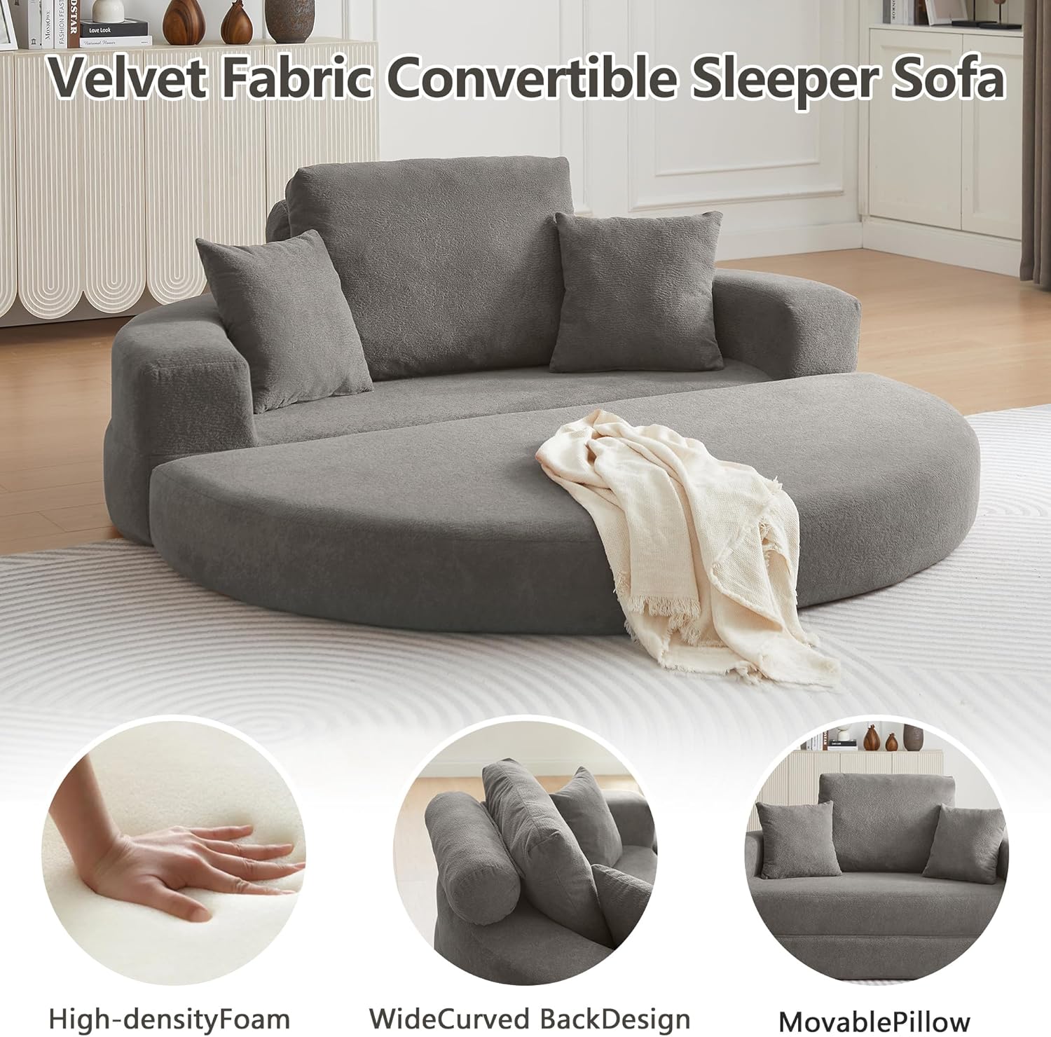 71" Boneless Couch Sofa Bed Oversized Round Couch 2-in-1 Foldable Floor Loveseat Sofa for Living Room and Apartment No Assembly(Gray, 71")