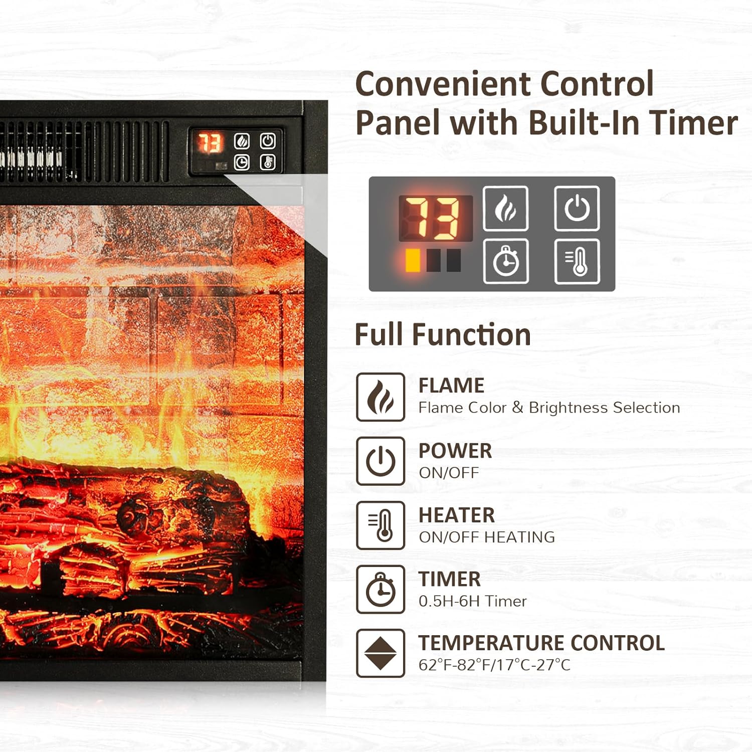 Naice 72" Electric Fireplace with Mantel and Cabinets, Fireplace TV Stand for TVs up to 80", LED Light & Power Outlet, 23in Insert Heater w/Realistic Red Brick Flame for Living Room Bedroom,Brown