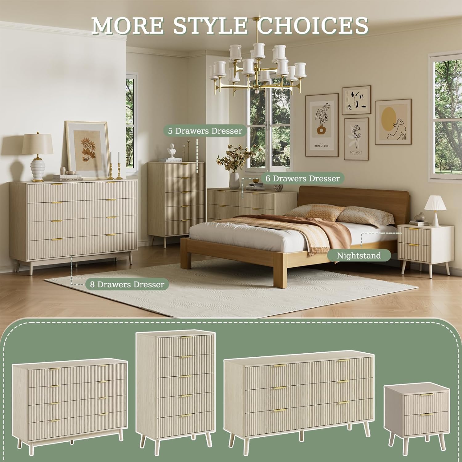 LYNSOM 55" Wide Fluted Dresser for Bedroom with 6 Drawer, Modern Chest of Drawers with Curved Profile Design and Metal Handles, Wood Dresser TV Stand & Storage Organizer for Living Room, Beige