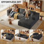 108.2" Modular Sectional Sofa with Deep Seat, Boneless L Shaped Corduroy Couch Modern Comfort, Cloud Couch Oversized for Living Room No Assembly (Right Facing Chaise,Gray)