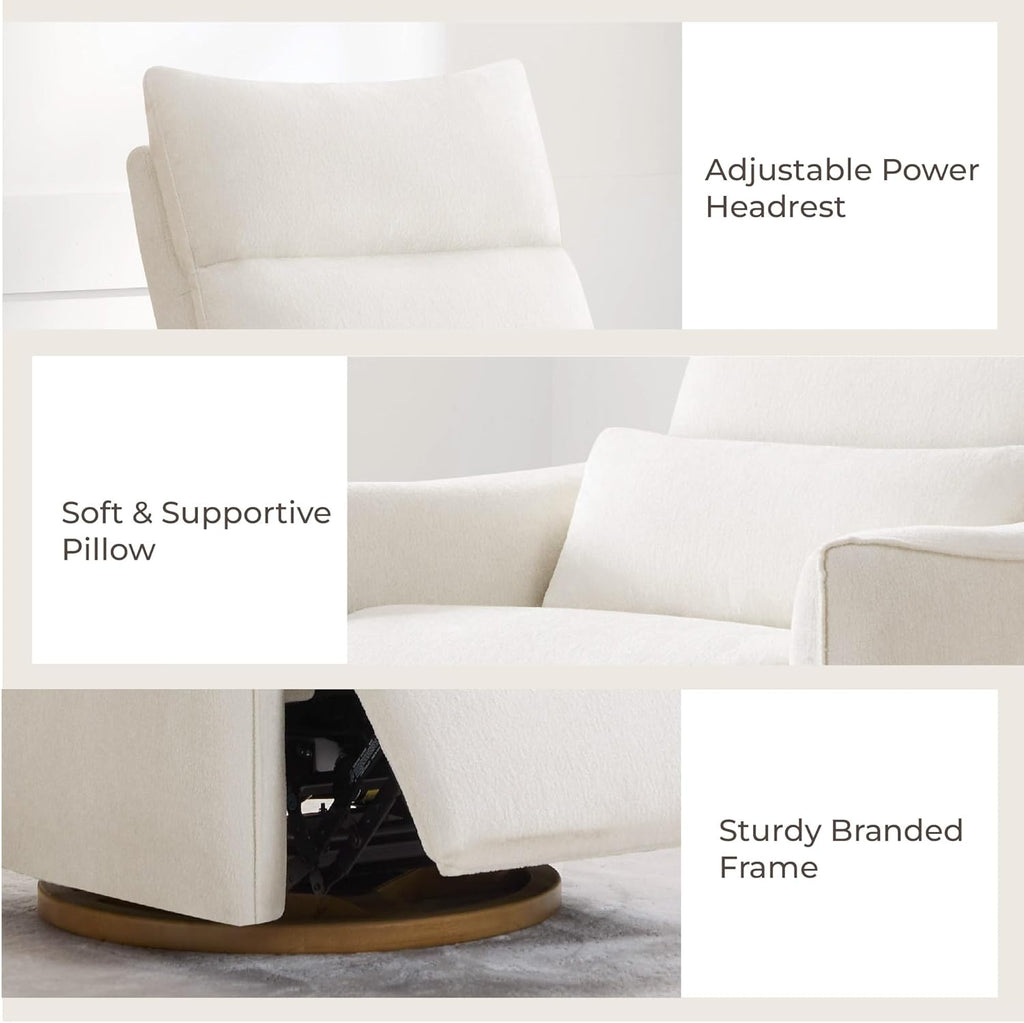 CHITA Swivel Rocker Recliner Chair, Power Nursery Glider Recliner, Nursery Rocking Chair with Adjustable Power Headrest, FSC Certified, Solid Wood Base, Cream