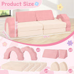 10-Piece Mini Kids Play Couch, Modular Flower Foam Sofa for Toddlers, Convertible Soft Play Sofa with Washable Cover, Indoor Climbing Furniture for Nursery & Playroom, Pink & Beige
