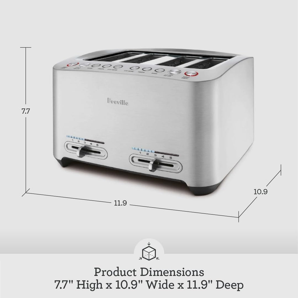 Breville BTA840XL Die-Cast Smart Toaster, 4 Slice, Brushed Stainless Steel