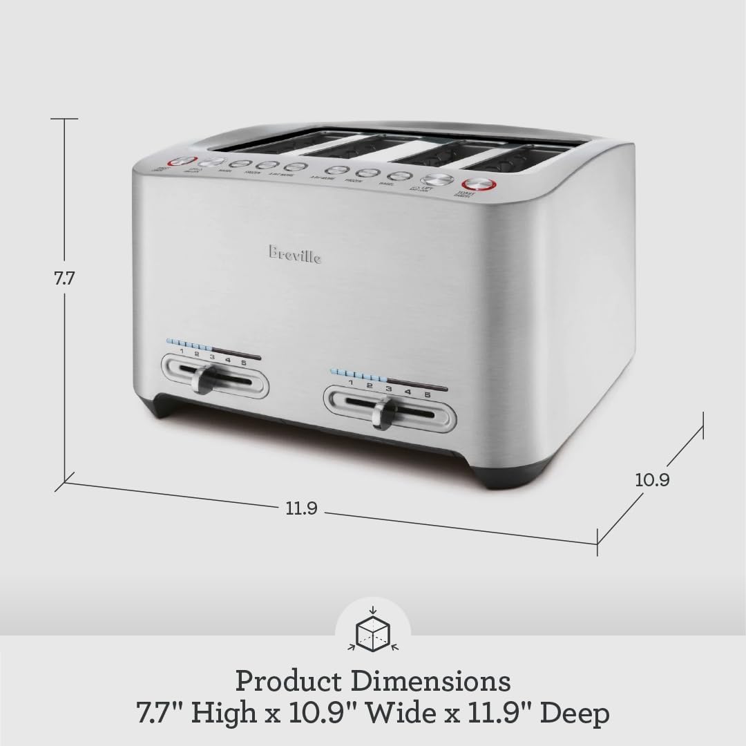 Breville BTA840XL Die-Cast Smart Toaster, 4 Slice, Brushed Stainless Steel