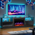 70" Fireplace TV Stand with 23" Electric Fireplace for TVs Up to 80 inch, Modern LED Light Entertainment Center with High Gloss Storage Cabinet, Media TV Consoles for Living Room (Black, 70")